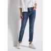 Regular-fit-Jeans STREET ONE "Style Jane", Damen, Gr. 28, Länge 28, blau (mid blau random washed), Denim/Jeans, Obermaterial: 82% Baumwolle, 15% Polyester, 3% Elasthan, unifarben, casual, regular fit knöchellang, Jeans, im Five-Pocket Style