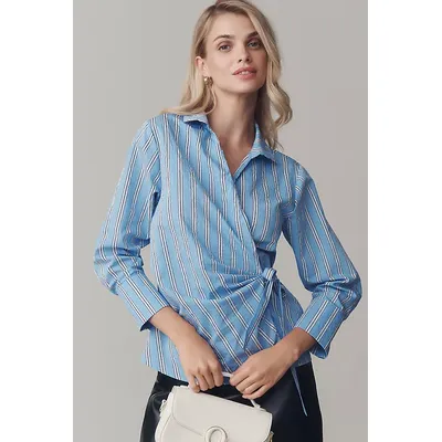 Maeve Long-Sleeve Tie-Waist Wrap Blouse