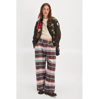 Buckle Back Plaid Trousers at Free People in Brown Combo, Size: US 14