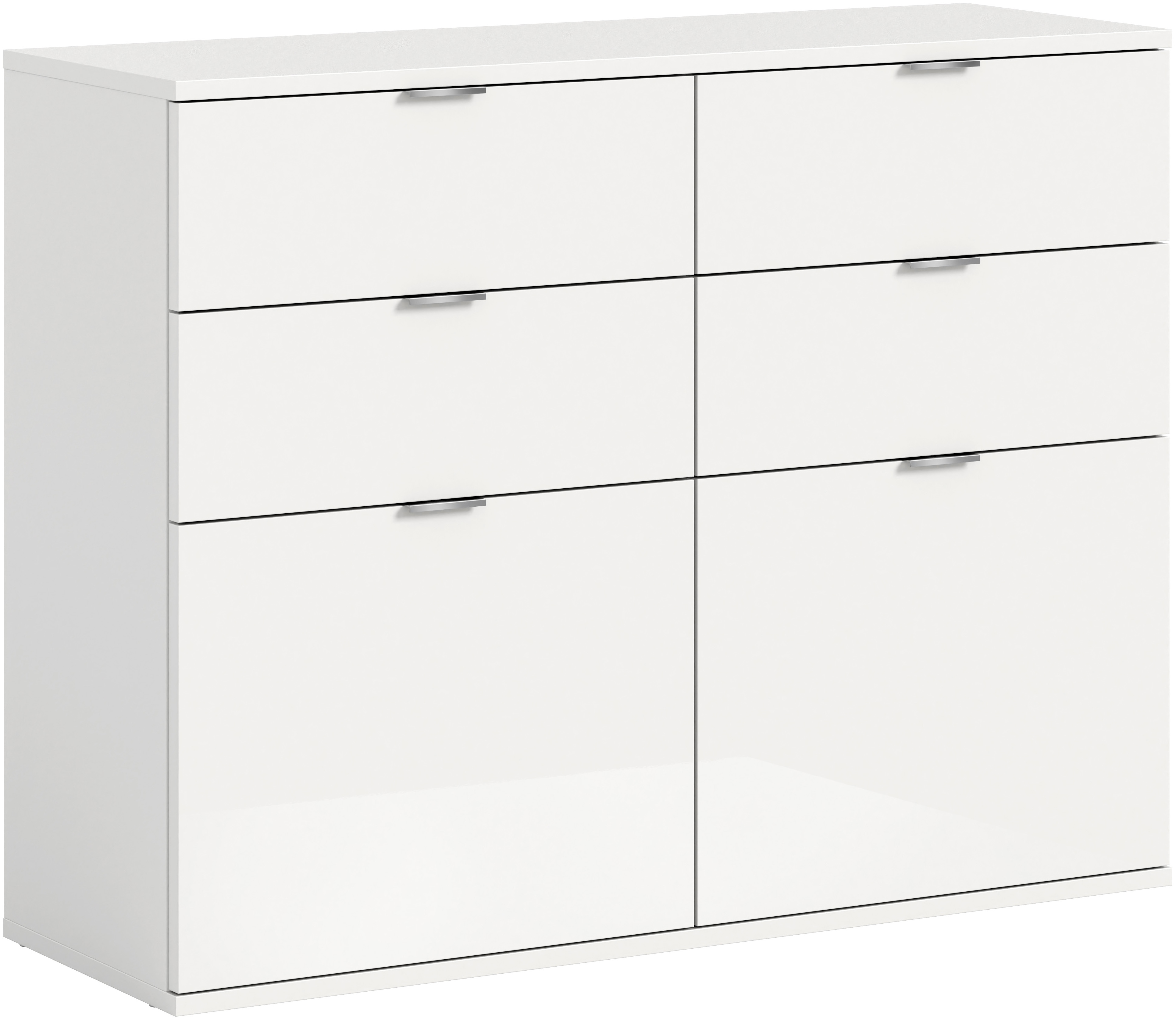 Kommode INOSIGN "Trondheim Schuhkommode, Breite 12 cm", transparent (weiß), B:120cm H:85cm T:34cm, Sideboards, Kommode, hochglanz, für ca. 8 Paar Schuhe, 4 Schubkästen, Schuhkommode, Flur