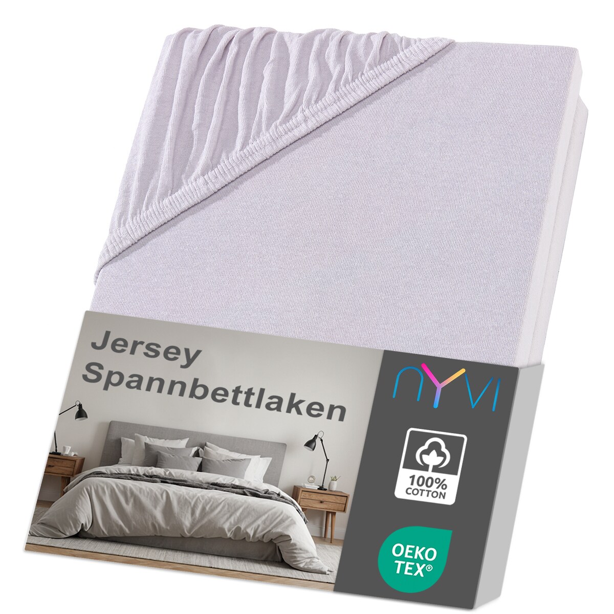 NYVI Jersey Spannbettlaken DreamScience für Matratzen bis 22 cm Höhe - Weich & Anschmiegsam, Rundumgummizug, Bügelfrei 120x200 - 130x200 cm silber Image