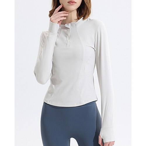 Per donna Maglietta da ginnastica Camicie a maniche lunghe Cerniera a un quarto Manica Lunga Top Athleisure Autunno Tinta unita Morbido Abbigliamento leggero Traspirante All'aperto Corsa Yoga