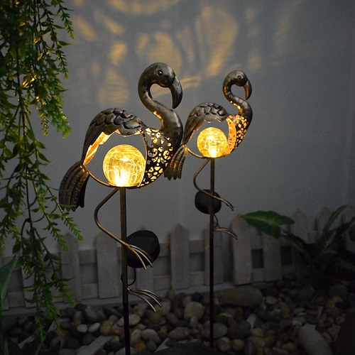 Luci da giardino a LED con fenicotteri in ferro battuto alimentate ad energia solare, luci da esterno impermeabili per prato, luci da giardino per ville, vialetti, luci da giardino per feste di Natale