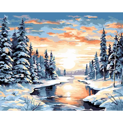 Malen nach Zahlen auf Leinwand Fluss im Winter, 50 x 40 cm