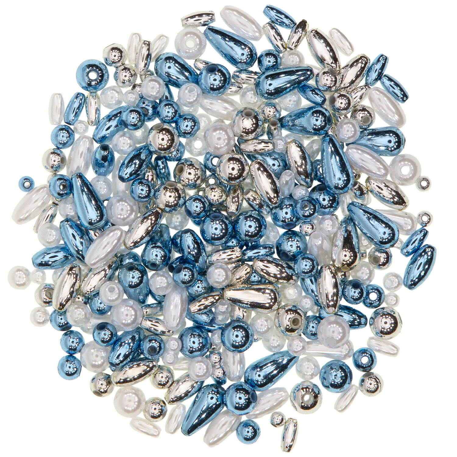 Perlenmischung, blau-weiß-silber, 80 g