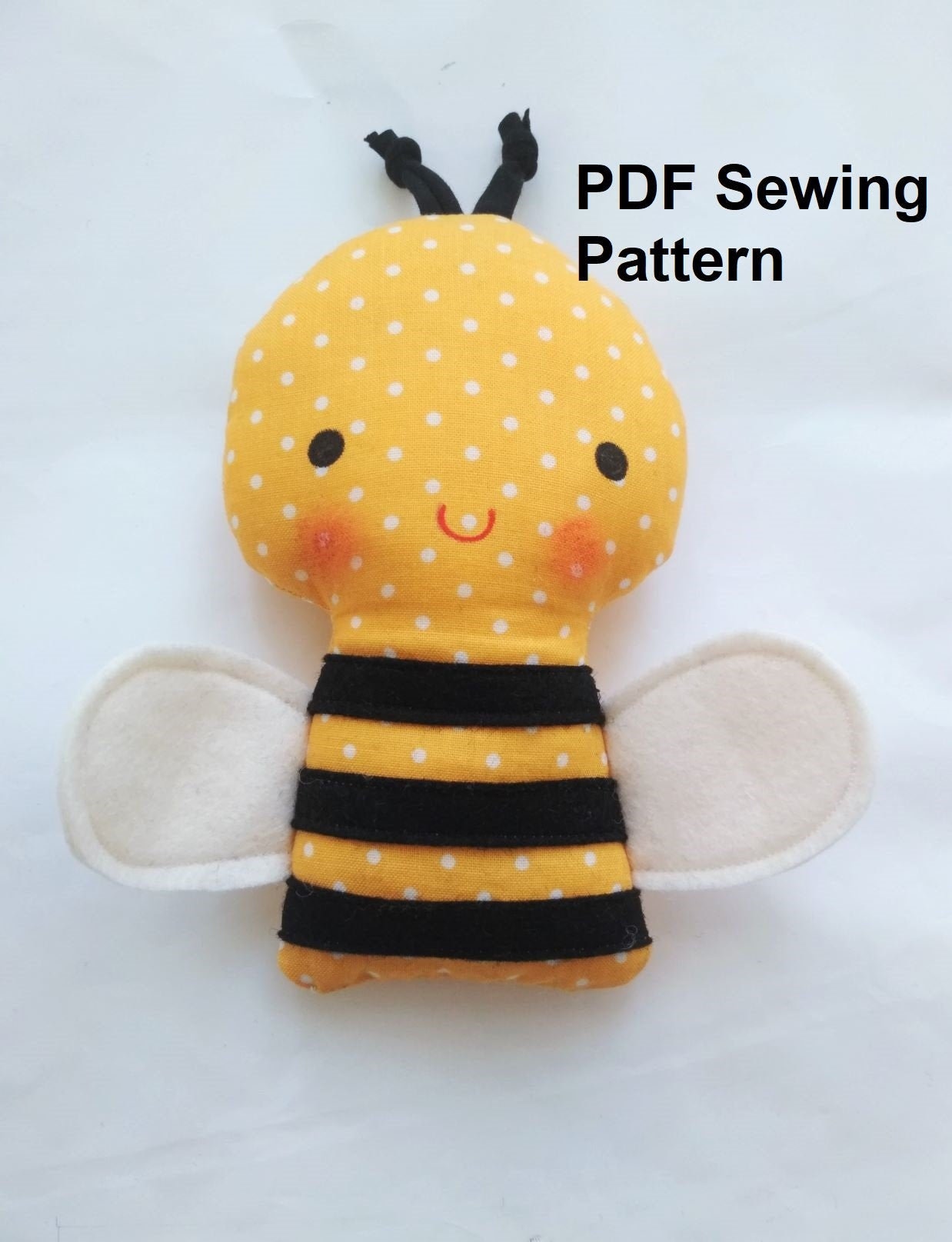 Modello di cucito e tutorial in formato PDF per peluche ape fai da te Modello di cucito per peluche ape facile Modello di cucito per ape bumble Ape ca