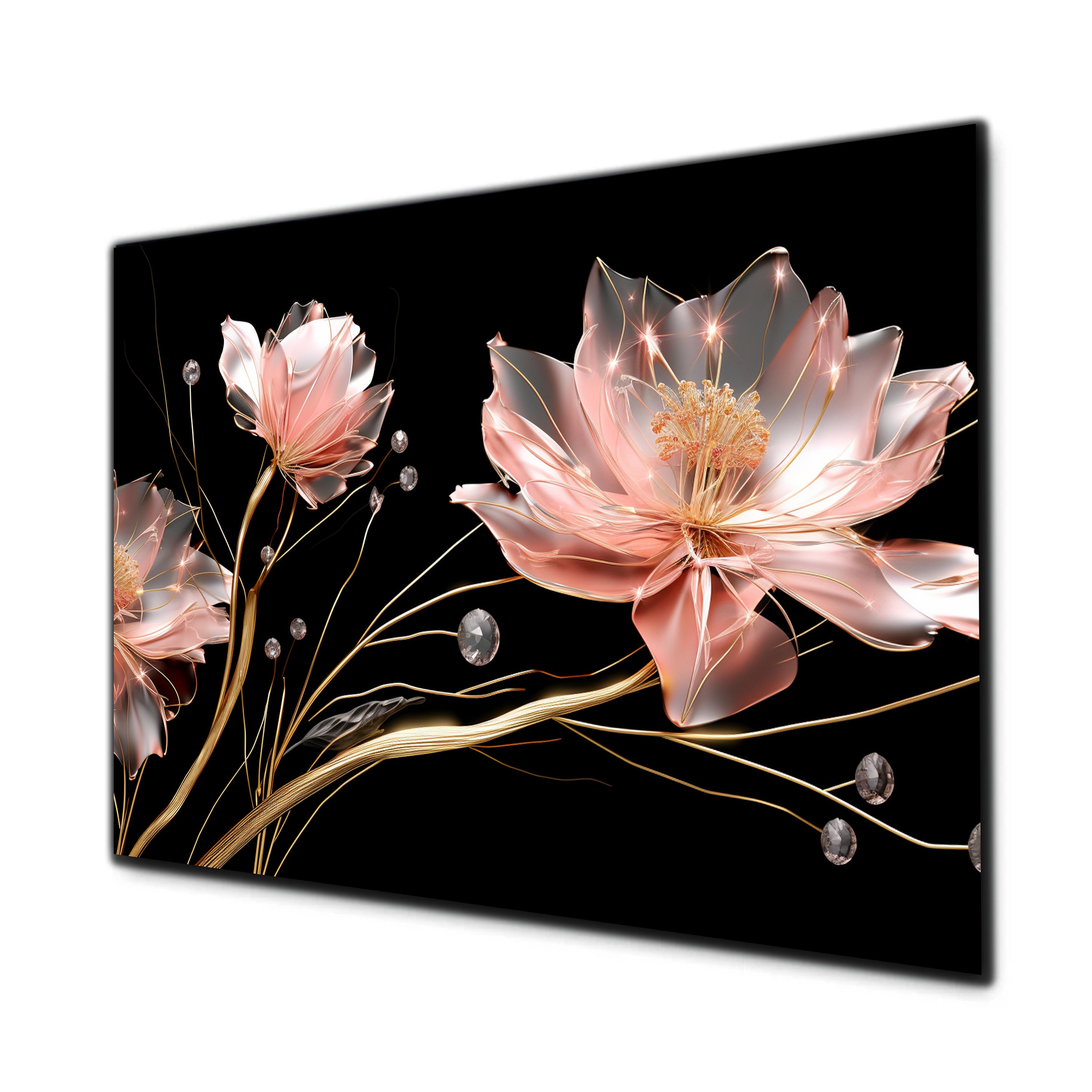 Quadri da parete con fiori e cristalli, quadri da parete in vetro temperato, decorazioni murali in vetro, stampe su vetro, grandi quadri da parete in