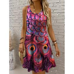 Damen A-Linien Off-Shoulder Casual Boho Urlaub Strandkleid Ärmellos Grafisches Tiermotiv Sommer Frühling