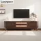 Meubles TV Lazyspace avec décoration sur côtés en rotin, meuble TV avec portes et 2 tiroirs, mélange de bois naturel, table TV en MDF