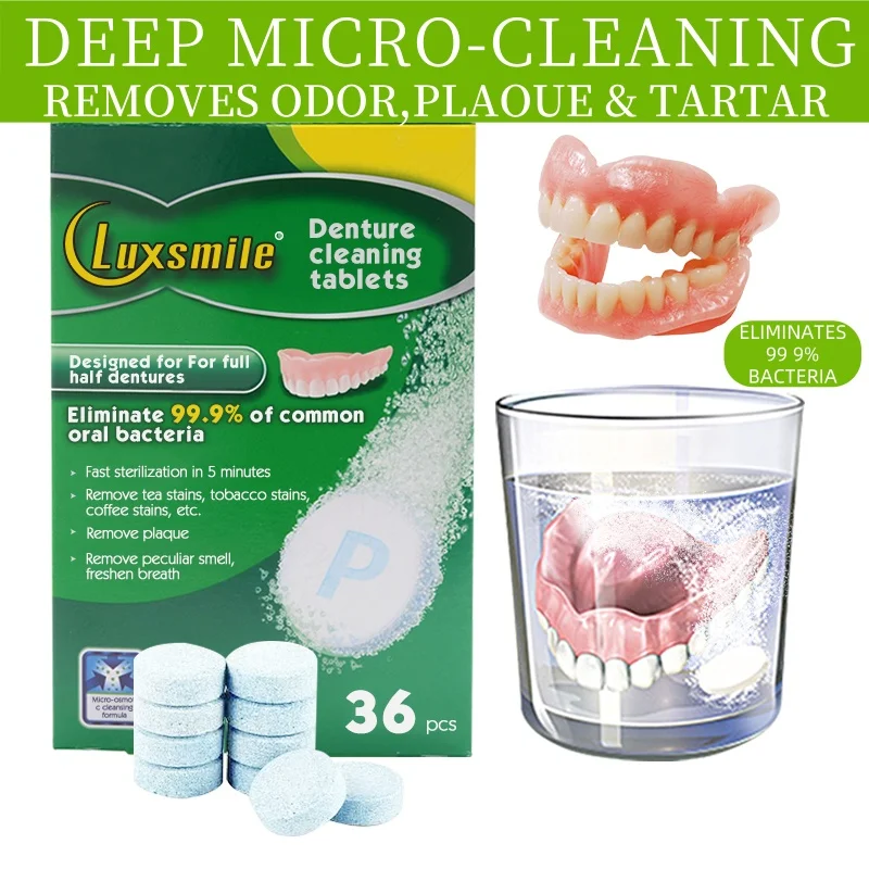 108Denture Retainer cleaning tablets pcs, eliminates bacteria, bad odors, discoloration, stains, plaque,New Package Orthodontic