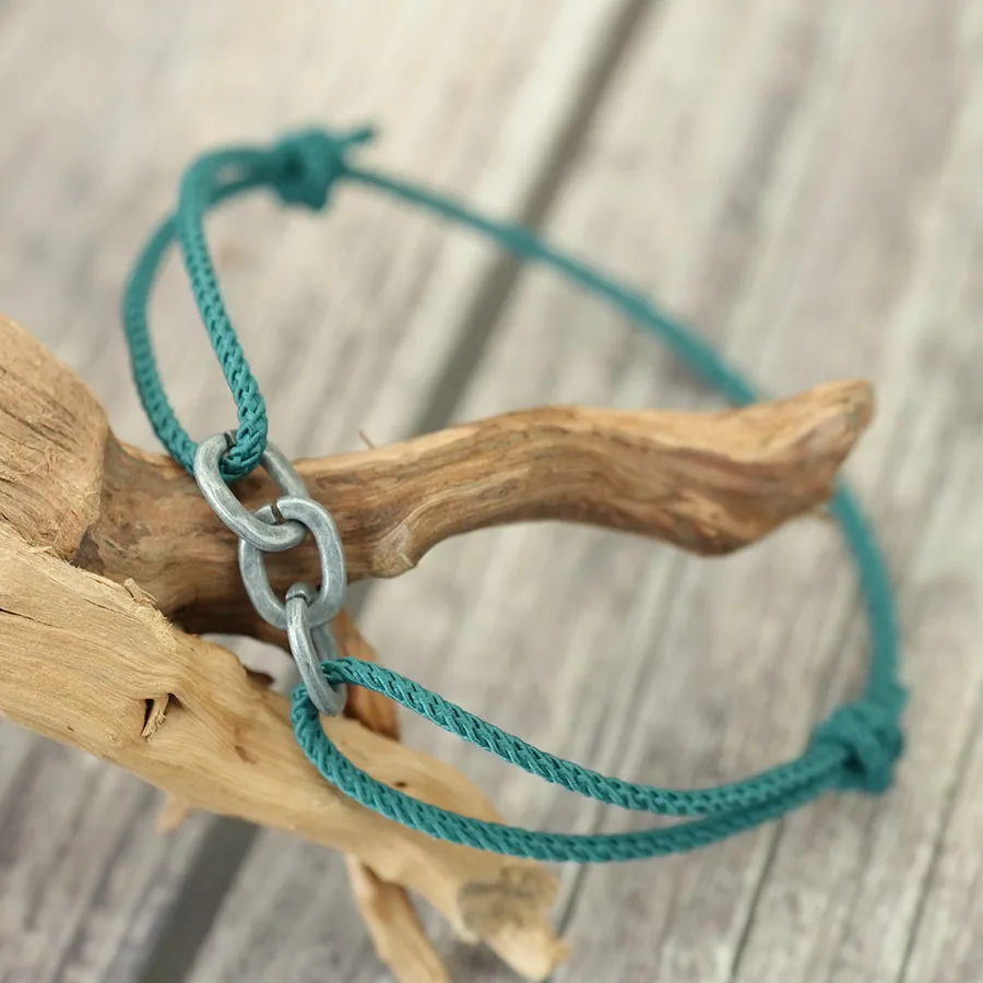 Seilarmband im industriellen Stil mit Kettenglied, verstellbare dünne Kordel, handgefertigter minimalistischer Schmuck für Männer und Frauen, Paar-Geschenk Image