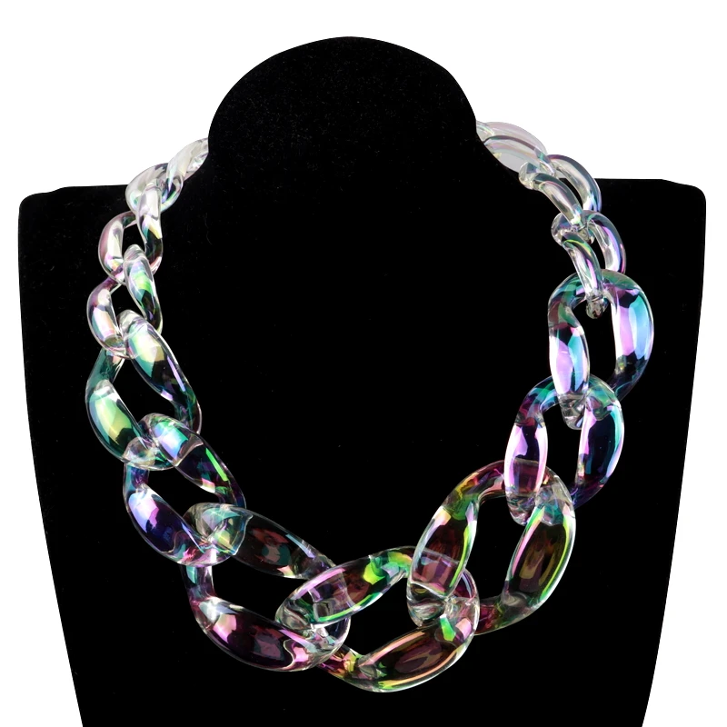 Fischs chaf Iridscent Farbe Acryl Chunky Chain Choker Halskette für Frauen Harz Boho transparente große Halsketten weiblichen y2k Schmuck Image