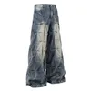 Hip Hop Lose Lässige Jeans Hosen Patchwork Hi Street Gewaschene Denim Hosen Für Männer Blau