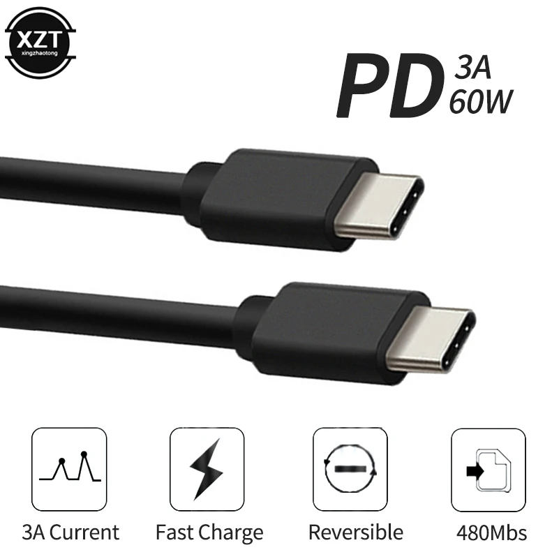 USB-C PD Datenkabel Typ-C auf Typ-C Schnellladekabel Doppelkopf Stecker auf Stecker 3A für Samsung Xiaomi Huawei Mobiltelefon Image