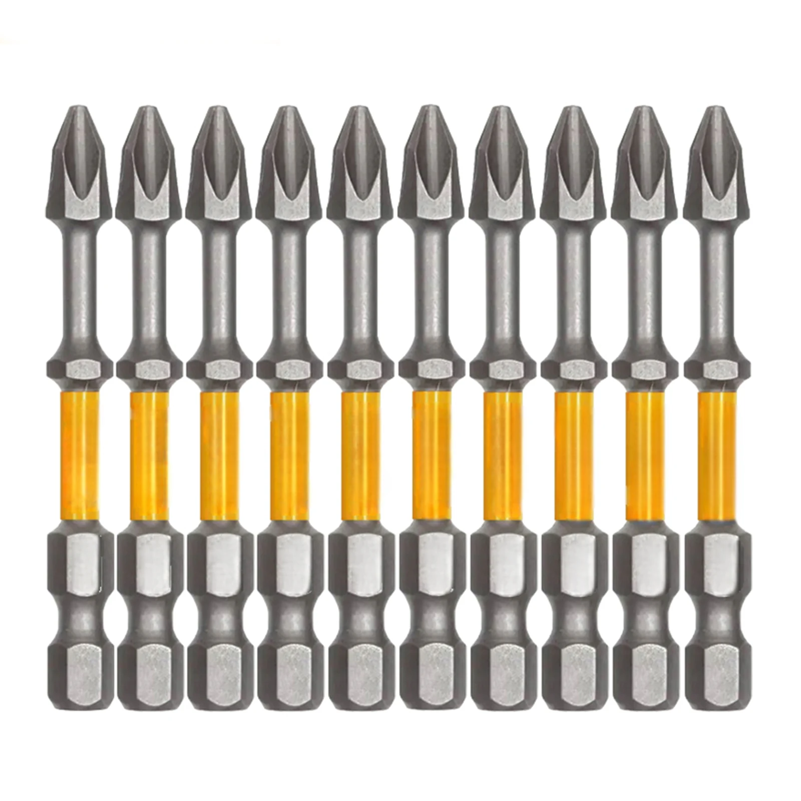10-teiliges Phillips PH2-Bohrer-Set, magnetisches Schraubendreher-Bit-Set, 65/100 mm Länge, rutschfest, lange Bohrmaschinen, Schlagschrauber-Bits Image