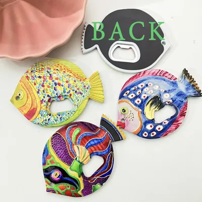 1Pcs Wohnkultur Harz Fett Kopf Fisch Flasche Opener Kreative Tragbare Kühlschrank Aufkleber DIY Nette Kühlschrank Magnet Locker Schrank Image