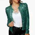 Giacche da donna Spirng Autunno Donna Paillettes Manica lunga Scollo a V Cappotto in poliestere Donna Taglie forti S-3XL Abiti