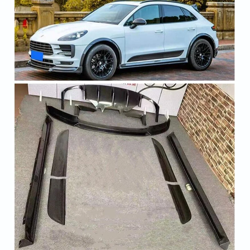 Per Porsche Macan 2018-2022 Reale In Fibra di Carbonio Labbro Anteriore Diffusore Posteriore Paraurti Spoiler Gonna Laterale Body Kit Aggiornamento Refits Splitter