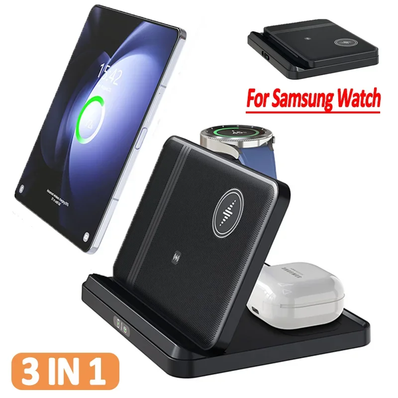 Supporto per caricabatterie Wireless pieghevole per Samsung Galaxy Z Fold 5 4 3 S24 Dock Station di ricarica Ultra veloce per Galaxy Watch 6 Buds 2