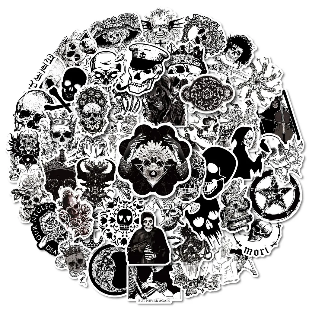 50PCS Neue Dark Gothic Schädel Stile Graffiti Aufkleber für Fahrrad Hand Konto Bleistift Fall Aufkleber (Anime Worlds Store) Image