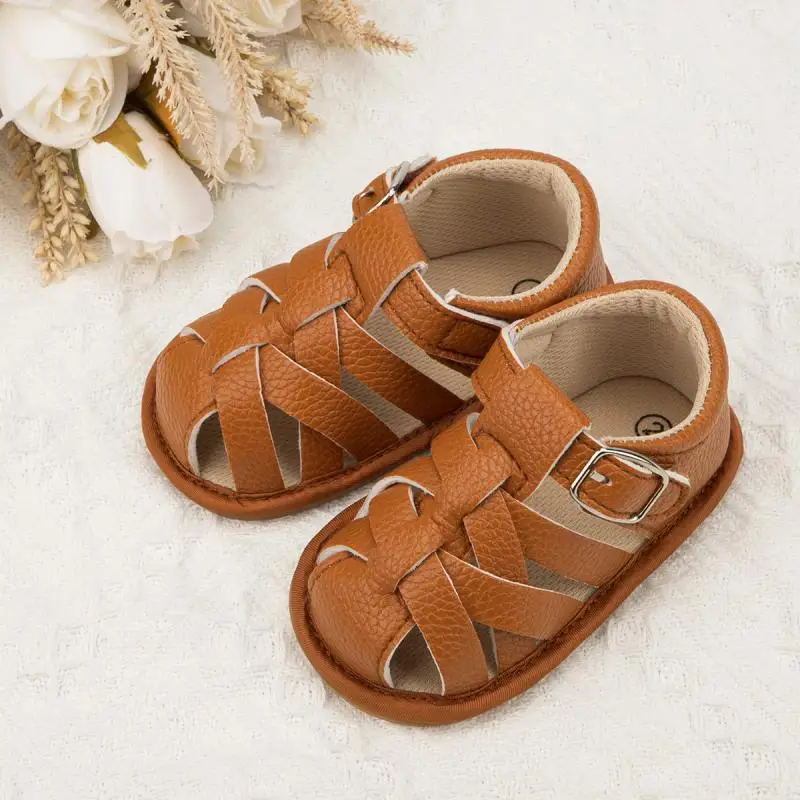 KIDSUN Baby-Sommer-Sandalen für Kleinkinder, Jungen und Mädchen, Gummi, weiche Sohle, rutschfest, für Kleinkinder, erste Wanderer, Babybett, Neugeborene Image