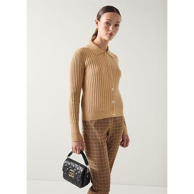 Willow Camel Cotton Rib Collar Cardigan Dark Almond, Dark Almond