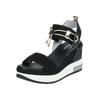 Keilsandalette NERO GIARDINI "Nero Giardini Sandalen Leder/Textil", Damen, Gr. 37, gold (schwarz, gold), Leder, Textil, casual, Schuhe