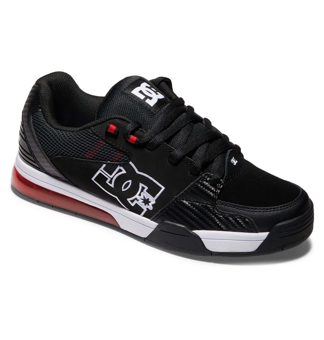 Sneaker DC SHOES "Versatile", Herren, Gr. 10,5 (44), schwarz-weiß (schwarz, weiß, athleticrot), 50.71% Leder, 37.83% Synthetikmaterial, 11.46% Polyester, Schuhe Sneaker