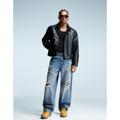 Bershka Ripped Super Baggy Jeans Men 34 Blue