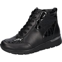 Schnürboots WALDLÄUFER "K-RAMONA", Damen, Gr. 4,5 (37,5), schwarz, Nappaleder, Lackleder, Reptilienprägung, klassisch, Schuhe, Stiefelette, Bequemschuh mit Innenreißverschluss, K-Weite