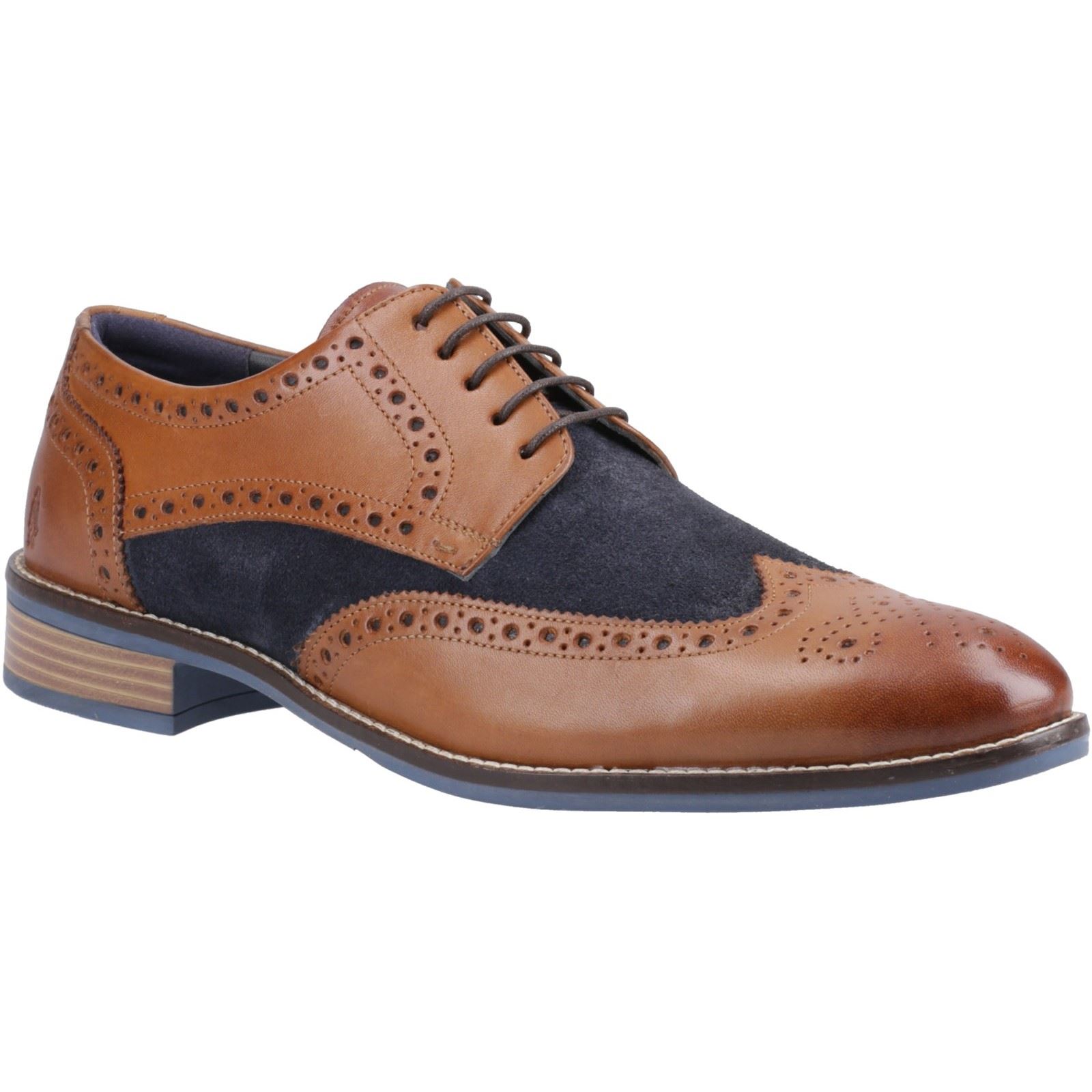 Hush Puppies Dustin Leder/Wildleder Herren Brogues Schuhe in Beige/Blau