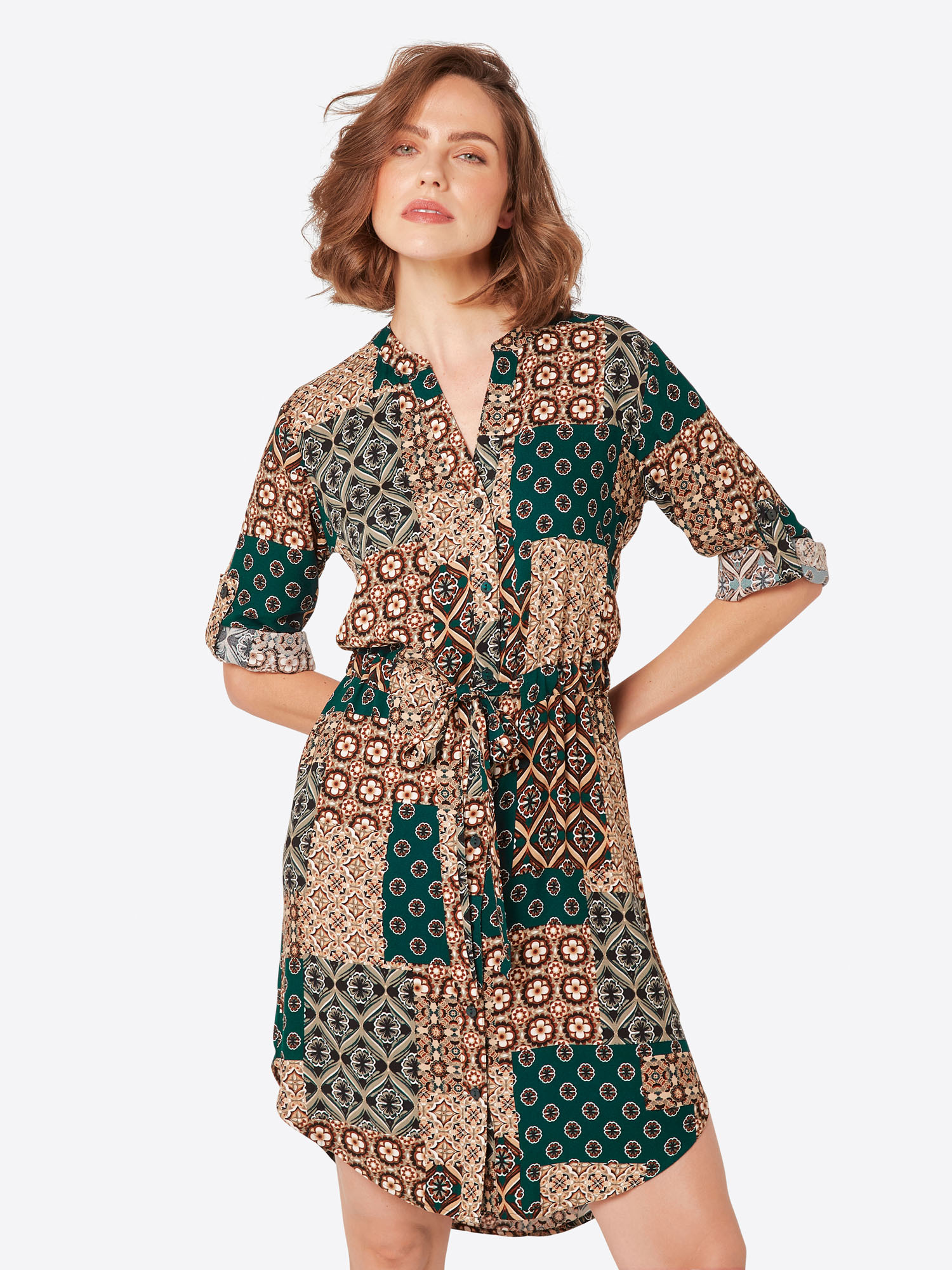 Apricot Retro Patchwork Minikleid Image