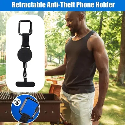 Anti-Theft Phone Tether Retractable Phone Lanyard Tether Cellphone Tab Strap with Carabiner Anti-Drop Harness for Outdoor Hiking