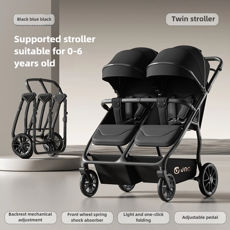 2025 Neuer Twin-Kinderwagen mit hoher Sicht, kann sitzen oder liegen, leichter, faltbarer Doppel-Kinderwagen Image