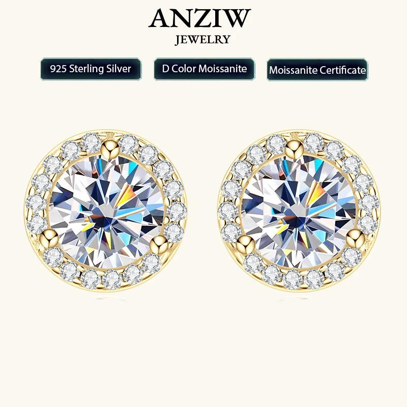 Klassische 2CT 1CT 0,5CT D Moissanit Runde Ohrstecker für Damen Herren 925 Silber 3 Krallen Sparking Lab Diamond Zertifiziertes feines Juwel Image