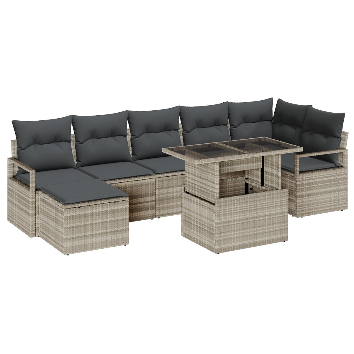 vidaXL 8-tlg. Garten-Sofagarnitur mit Kissen Hellgrau Poly Rattan Image