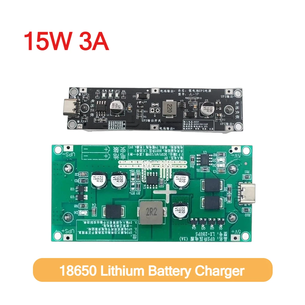 1 Stück 15 W 3 A Schnelllade-USV-Stromversorgung / 18650 Lithium-Batterie-Ladegerät-Modul Typ C DC-DC Step-Up-Booster-Konverter 5 V 9 V 12 V Image