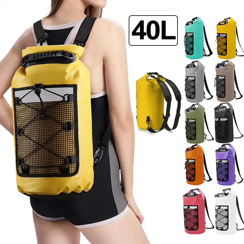 Borsa galleggiante da 40 litri per kayak, nuoto, spiaggia, impermeabile, sport acquatici, rafting, canottaggio, zaino, borsa da viaggio in rete per kayak