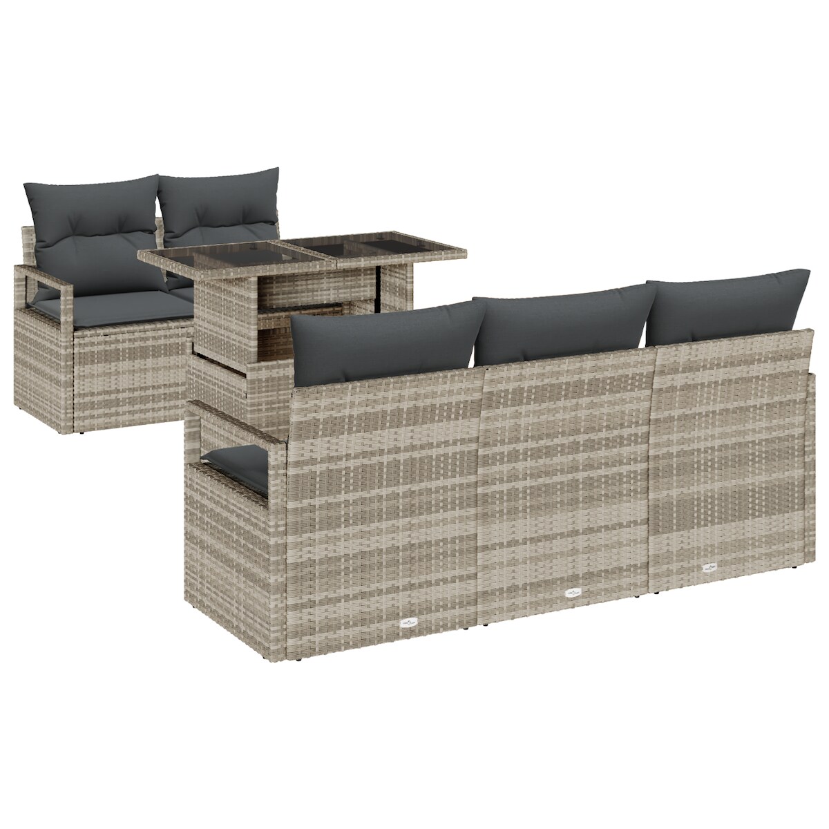 vidaXL 6-teiliges Garten Sofa Set mit Kissen Hellgrau Poly Rattan Image