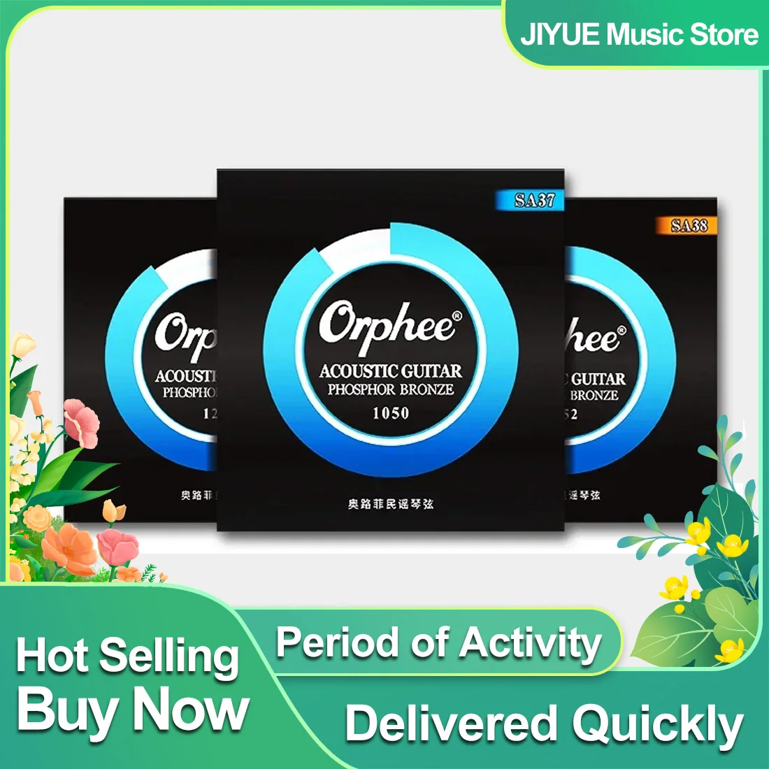 Orphee Saiten für Akustikgitarre, sechseckiger Kern aus Kohlenstoffstahl, Phosphorbronze umsponnen, Saite für Akustikgitarre SA37 SA38 SA39 Image