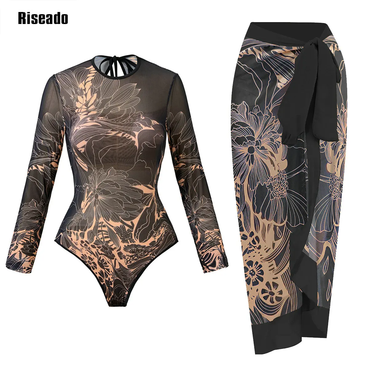 2025, neuer Trend, Mesh-Bademode für Damen, durchsichtig, sexy, hohe Taille, Surfen, einteiliger Anzug mit Hose und Rock, Badekleid, elegante Frau Image