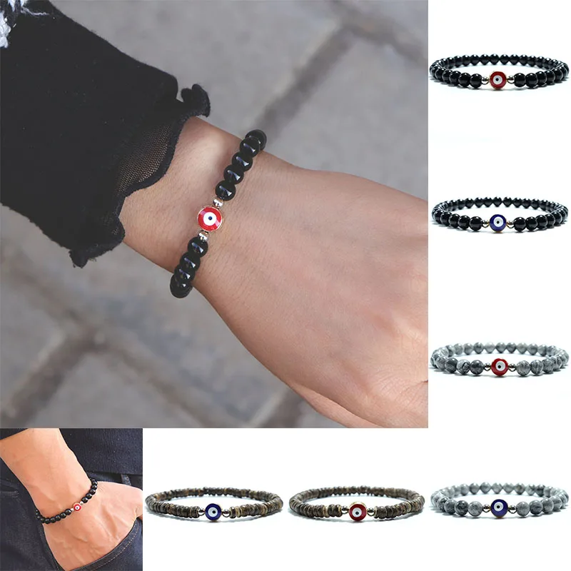 Vintage Evil Eye Perlen Armband Männer Frauen handgemachte Holz 6mm Naturstein Perlen Armband Paar Geschenk Casual tägliche Accessoires
