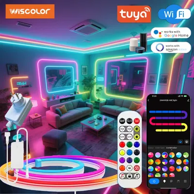 Wiscolor Tuya Wifi Plug RGBIC LED Neon Strip Lights Waterproof Suppprt Aleax/Google Home/Smart Life For Home Decoration Lighting