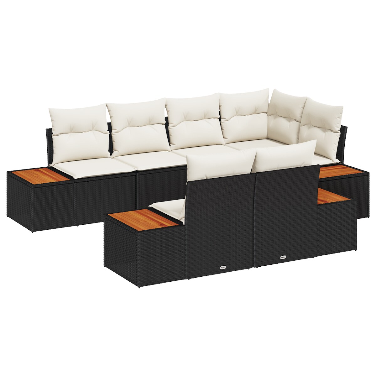 vidaXL 7-teiliges Garten Sofa Set mit Kissen Schwarz Poly Rattan Akazie Image