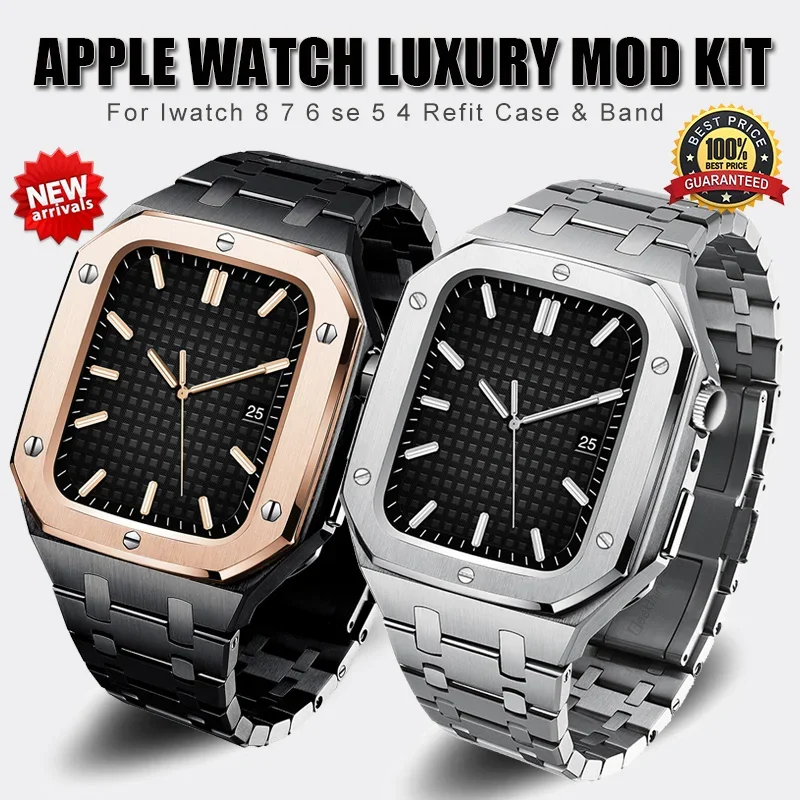 Luxus Modifikation Mod Kit für Apple Watch 8 7 Gehäuse Armband 45mm 44mm Metall Lünette Rahmen für iwatch Serie 6 5 4 se Zubehör Image