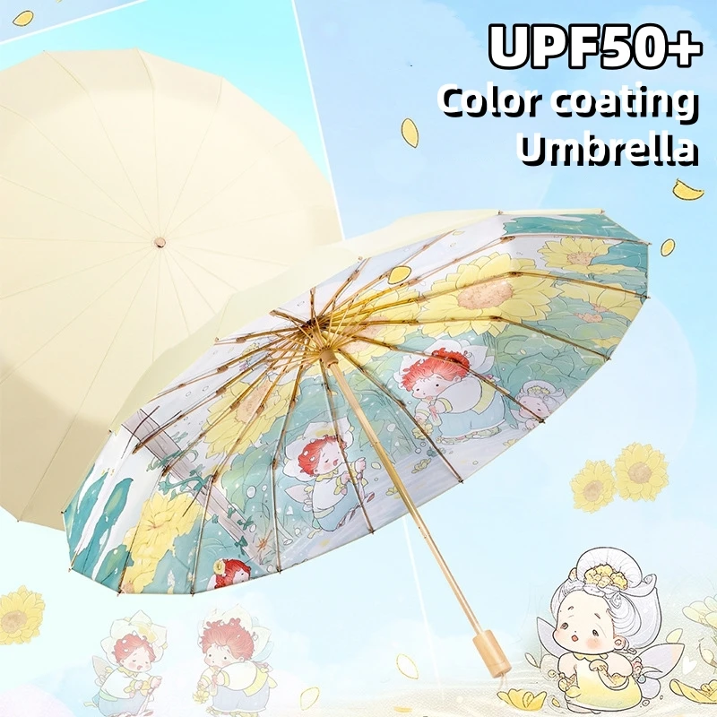 Regenschirm mit 16K-Farbbeschichtung, UPF50+, Malerei, Sonnenschutz, UV-beständiger Regenschirm für Frauen, Vinyl-Klappschirme, Sonnenschirm, Sonnenschirm Image