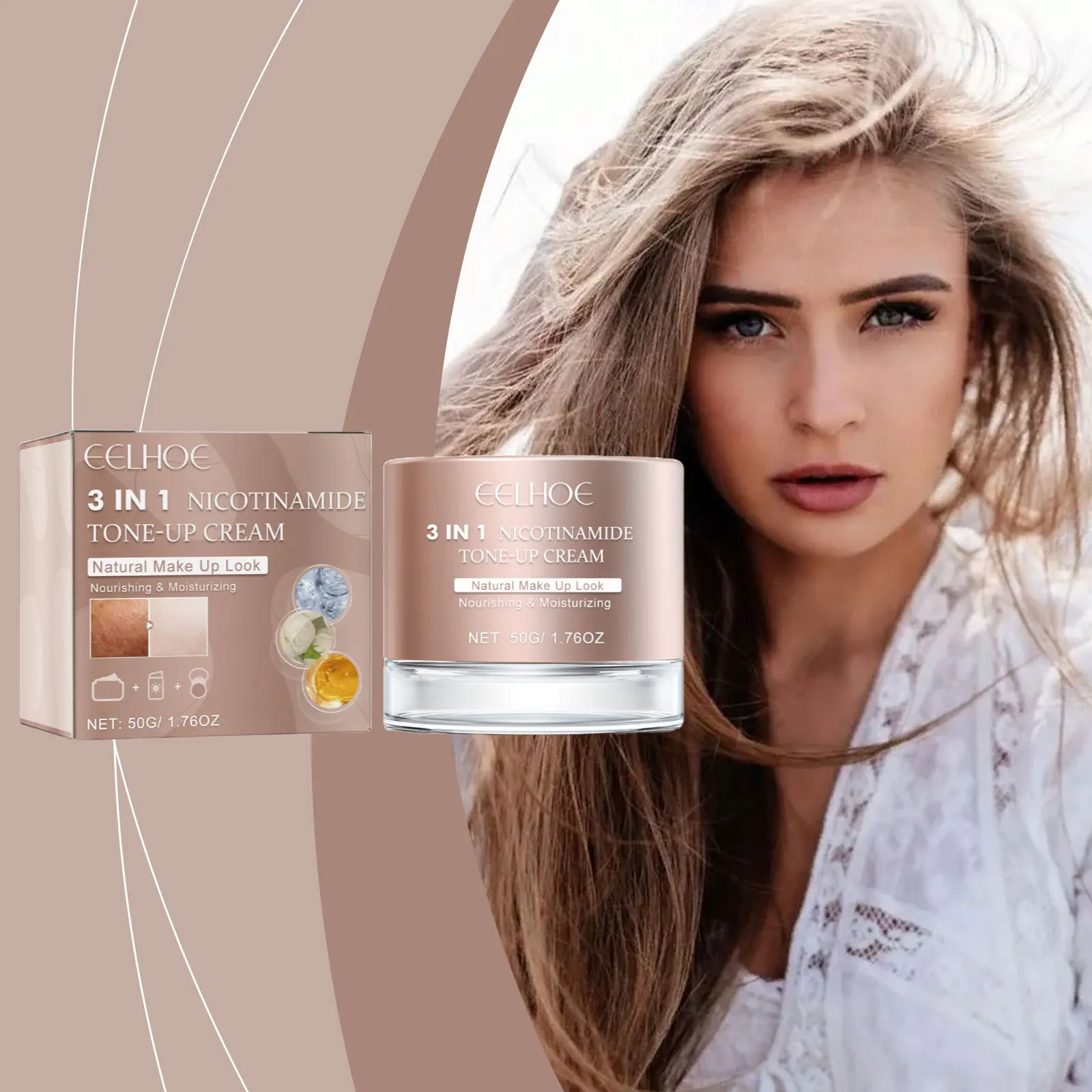 EELHOE 3-in-1-Make-up-Basisprimer mit hoher Deckkraft, wasserfest, Ölkontrolle, feuchtigkeitsspendender, aufhellender Concealer, glatte Toncreme Image