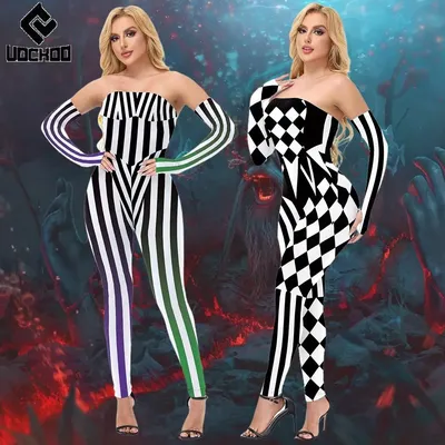 Schwarz Schach Königin Body Schachbrett Cosplay Kostüm Clown Outfit Party Joker Kleidung Halloween Frauen Karneval Overalls Image