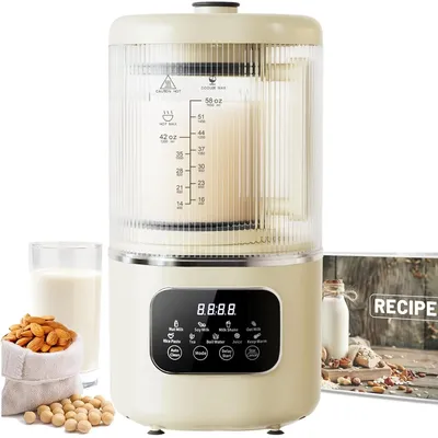 58oz Nut Milk Maker Machine, 10 in 1 Automatic Nut Milk Maker with 20 Blades, LED Display, Soy Milk Maker with 24H Delay Start&1