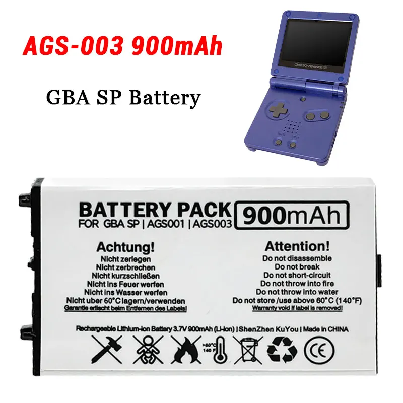AGS-003 Lithium-Akku 3,7 V 900 mAh wiederaufladbar für Nintendo GBA SP Spielekonsole Game Boy Advance SP eingebaute Batterien Image